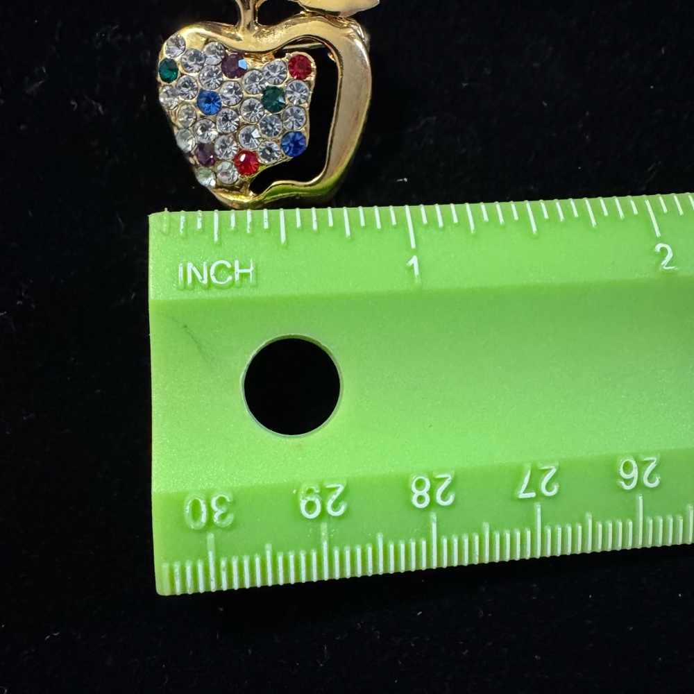 Gold Tone Apple Brooch with Multicolor Crystals - Picture 3 of 4